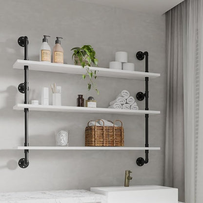 HDDFER Industrial Pipe Shelving Rustic White Pipe Wall Shelves Industrial - Image 7