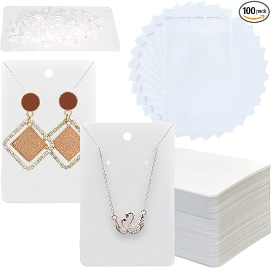 White Earring Display Cards Set | 100 Pcs Earring Card Holder 100 Pcs Self by Yuronam