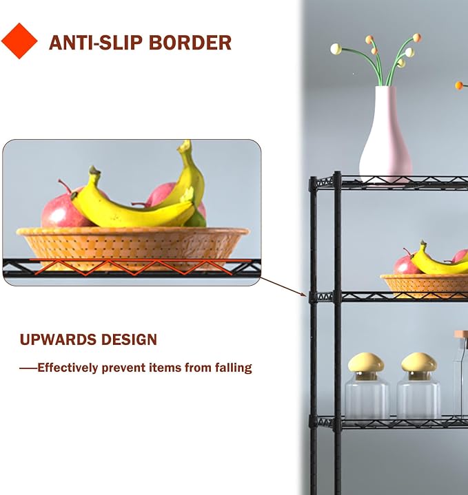 5 Tier Standing Metal Wire Shelving Unit, Adjustable Height, Storage Shelf Units - Image 4