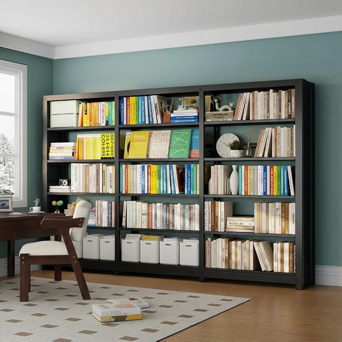 5-Tier Bookcase with Adjustable Storage Shelves, Metal Bookshelf with Book by Jazipic