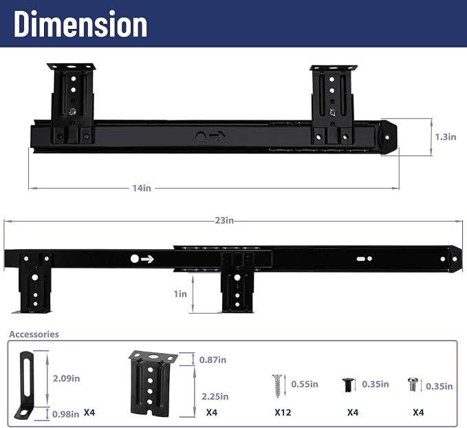 14" Keyboard Slide Heavy Duty Ball Bearing Slides Computer Tray Under Desk - Image 2