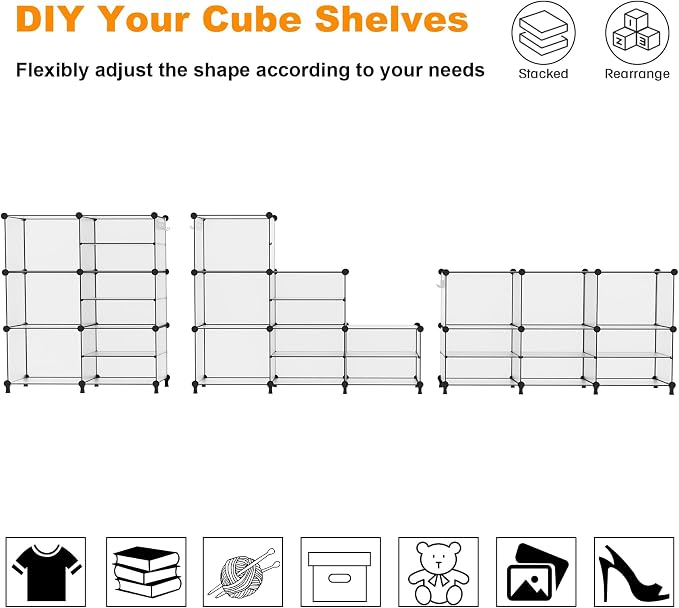 AWTATOS 6 Cube Closet Organizer Storage Shelves, Translucent | Portable Closet - Image 6