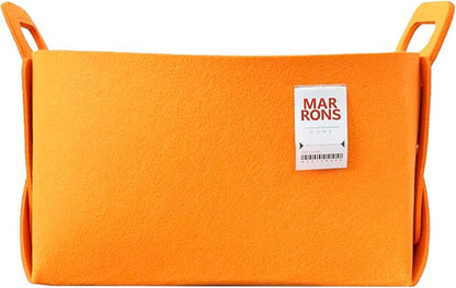 Collapsible Felt ORANGE Storage Bin Large 14.6"x9.4"x9.4" – Foldable Basket by MARRONS