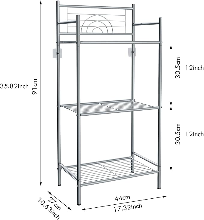 LEEDA 3-Tier Metal Shelving Unit, Sturdy Bathroom Storage Shelf & Free Standing - Image 2