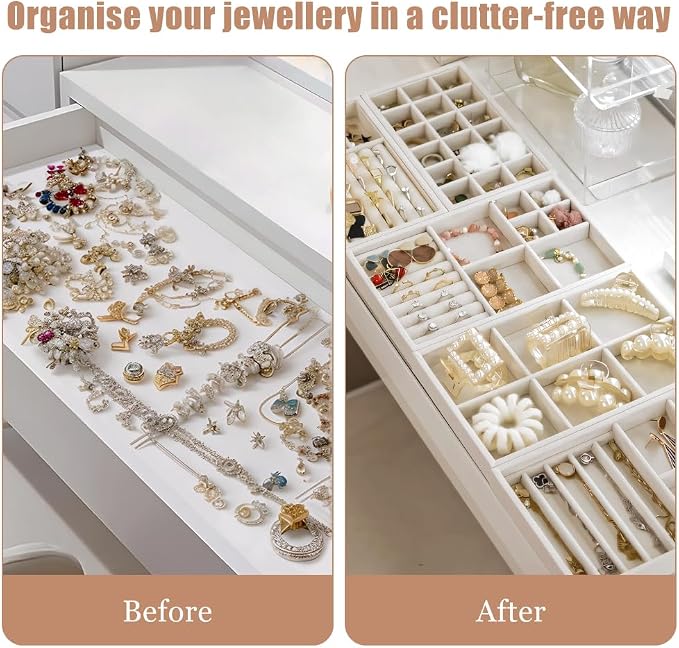 10 Pack Jewelry Organizer Tray Drawer Inserts Stackable Velvet Liner Dividers - Image 3