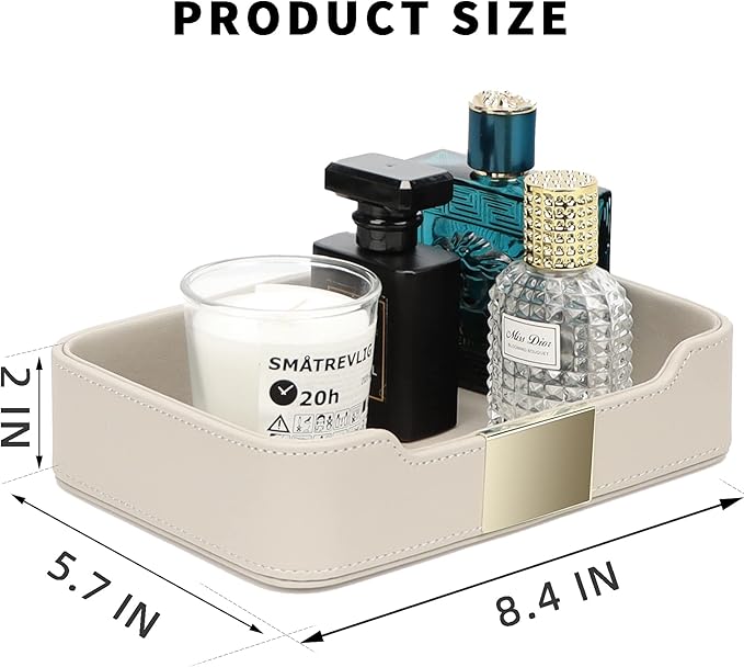 SANZIE Luxury Leather Tray Desktop Storage Catchall Organizer Decorative Tray - Image 3