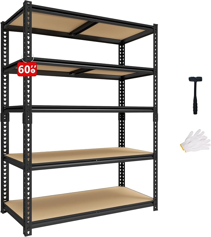 60" H Heavy Duty Storage Shelves, 2400LBS Capacity Metal Shelving Unit by Unknown