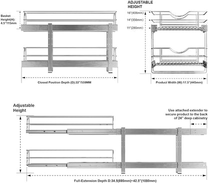 Pull Out Cabinet Organizer, 2 Tier Soft Close Slide Out Drawer - Image 3