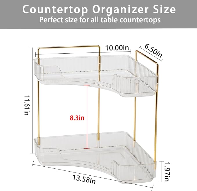 2-Tier Corner Bathroom Counter Organizer – Classic Storage Shelf - Image 2
