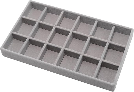 Velvet Jewelry Organizer Trays Gray, 18 Grids | Stackable Jewelry Storage by Unknown