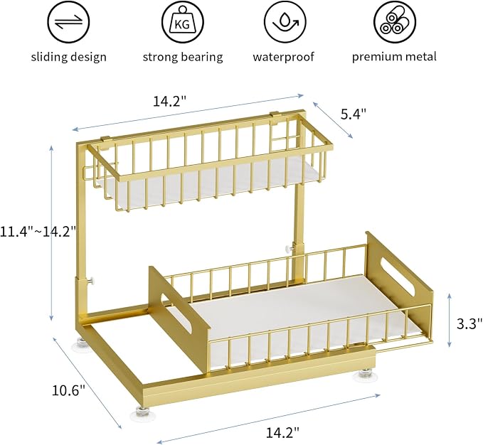 Under Sink Organizer Storage 2-Tier Premium Metal Pull-Out Racks, Height - Image 6