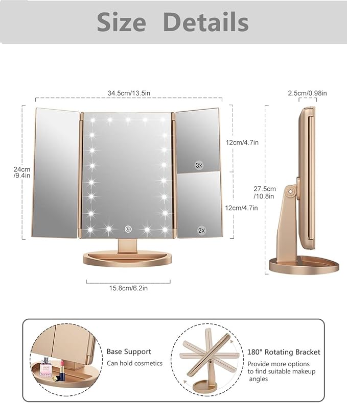 Tri-fold Lighted Vanity Makeup Mirror - Image 2