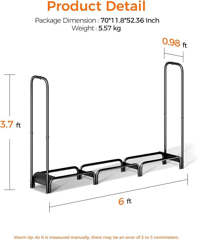 Firewood Rack 6ft, Heavy Duty Fire Wood Storage Racks - Image 2