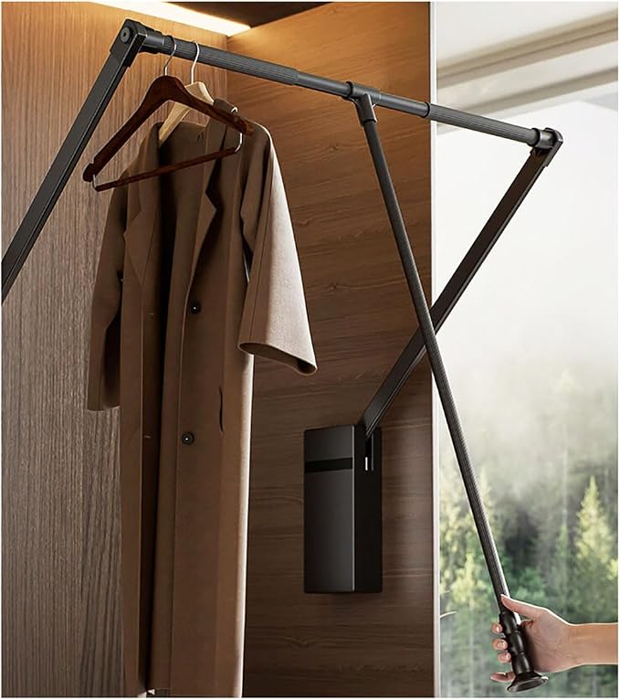 Pull Down Closet Rod for Hanging Clothes, Retractable Wardrobe Hanger for by PENGFEI