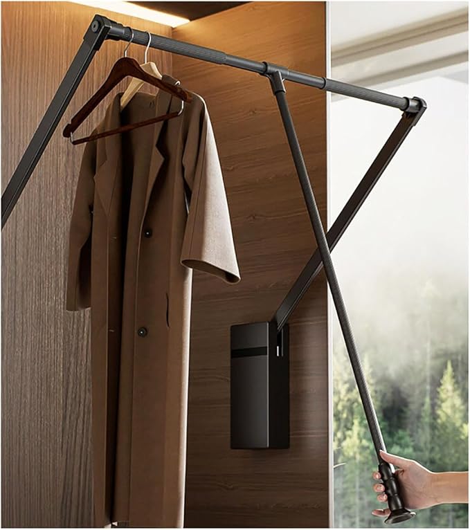 Pull Down Closet Rod for Hanging Clothes, Retractable Wardrobe Hanger for by PENGFEI