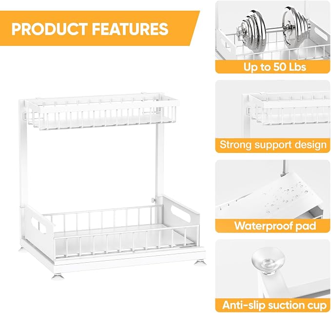 2 Pack Under Sink Organizer Storage 2-Tier Premium Metal Pull-Out Racks - Image 6