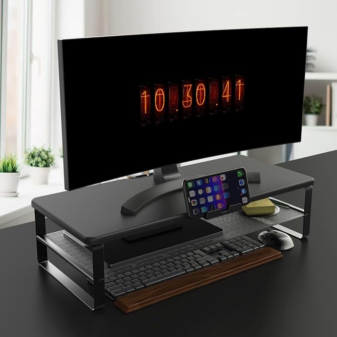 Monitor Stand with drawer, 2-Tier Monitor Stand Riser with Phone Holder and - Image 7