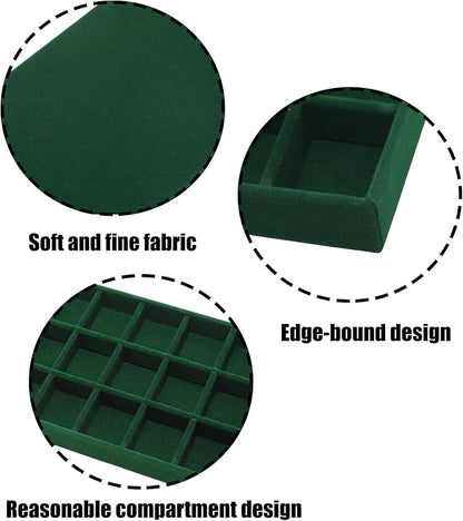 Velvet Jewelry Organizer Trays Dark Green 18 Grids | Stackable Jewelry Storage - Image 3