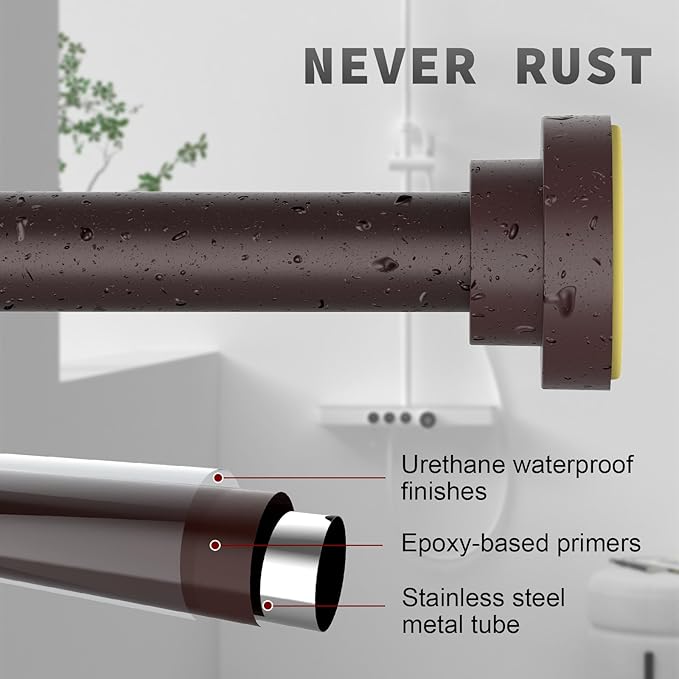 Thestoa Brown Shower Curtain Rod Adjustable 43-92 inch, Anti-Rust Non-Slip - Image 4