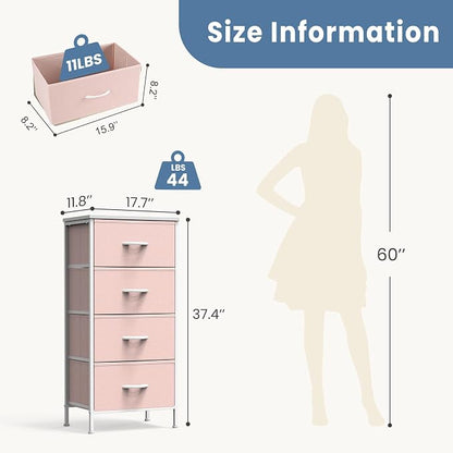 DUMOS Nightstand with 4 Drawers Bedside Table with Removable Fabric Bins Sturdy - Image 3