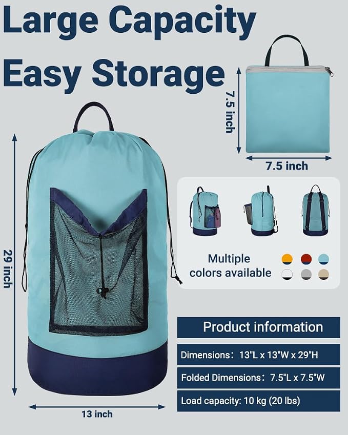 Laundry Bag with Shoulder Straps and Mesh Pocket Laundry Backpack Large - Image 2