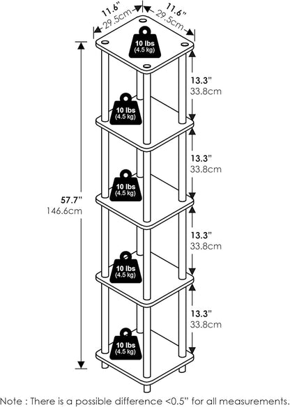 FURINNO Turn-N-Tube 5-Tier Corner Square Rack Display Shelf, Light Cherry/Black - Image 3