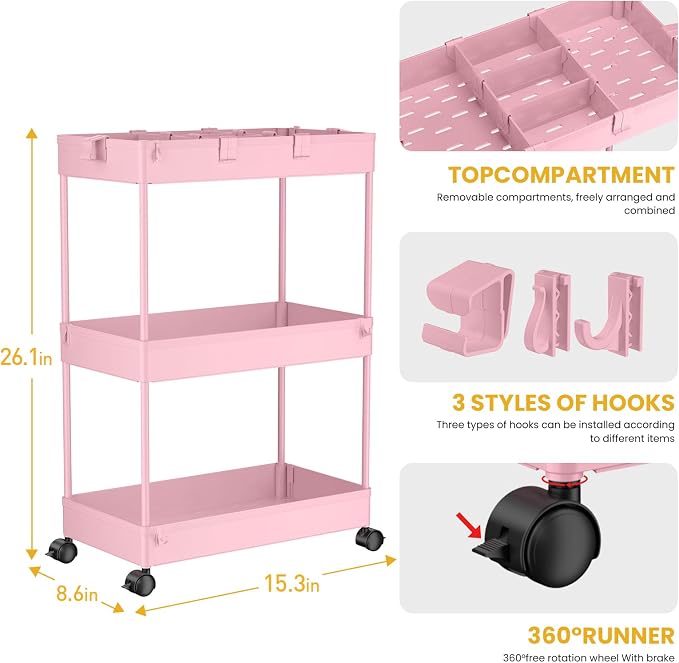 SPACELEAD 3 Tier Rolling Cart - Image 3