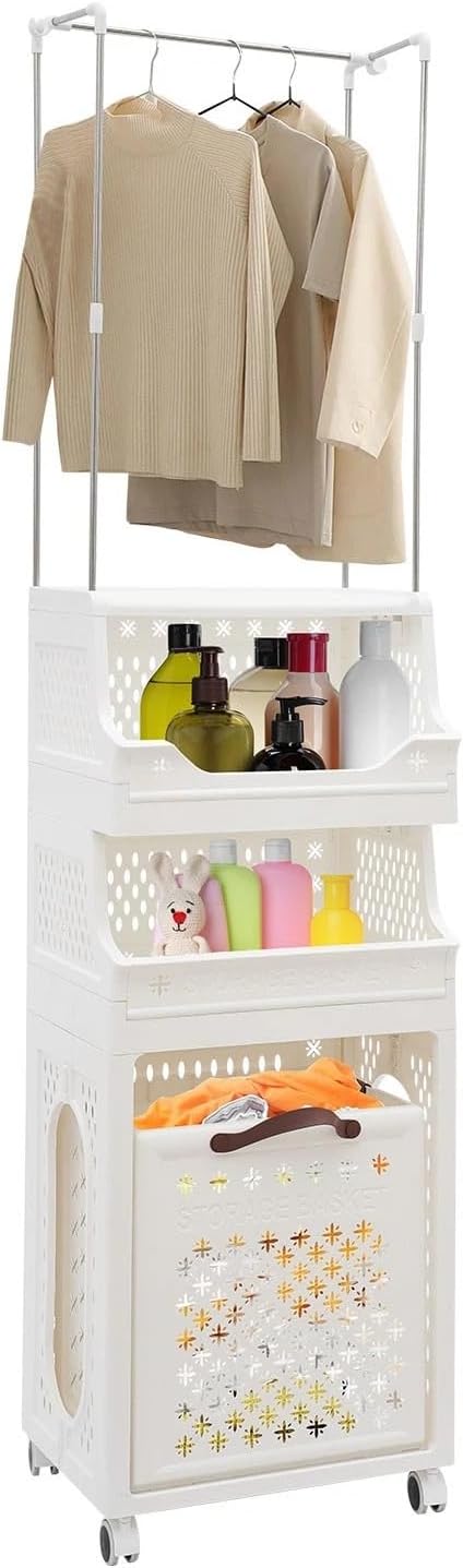 Laundry Hamper Cart, 4 Tiers Laundry Hamper Trolley, Laundry Basket, Rolling - Image 7