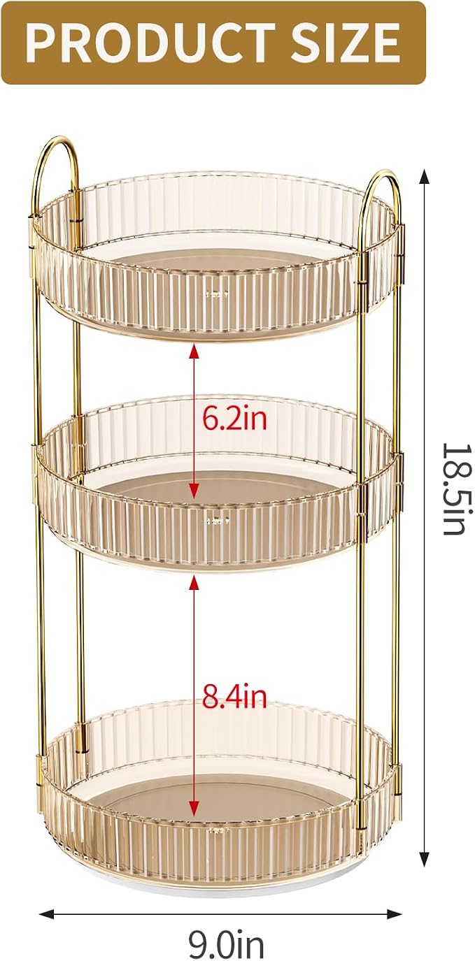 360° Rotating Makeup Organizer, Large Capacity Skincare Organizer, 3 Tier - Image 5