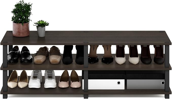 Furinno 14038DBR/BK TST No Tools 3-Tier Wide Shoe Storage Rack, Dark - Image 4