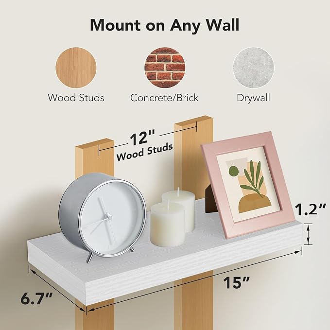 AMADA HOMEFURNISHING Floating Shelves Wall Mounted, 15 x 7 Inch Wall Shelves - Image 3