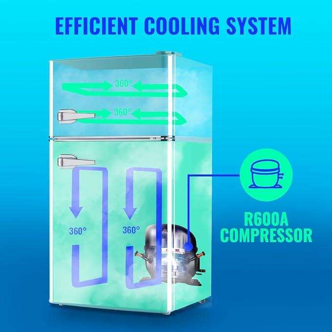 Small Refrigerator with Freezer Double Door Mini Fridge Adjustable Glass Shelves - Image 6