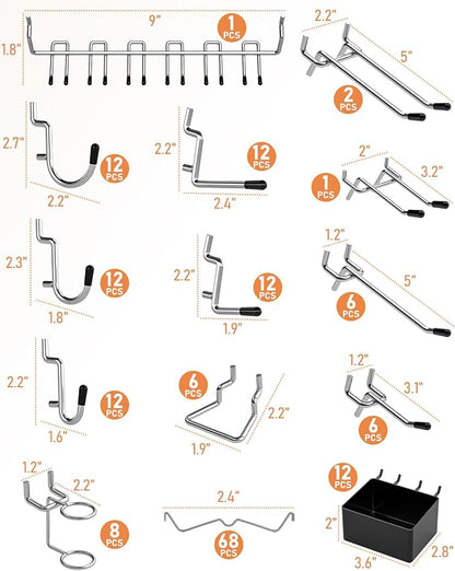INCLY 170PCS 1/4 Inch Pegboard Hooks Kit, Extra Thick Heavy Duty Peg Board - Image 3