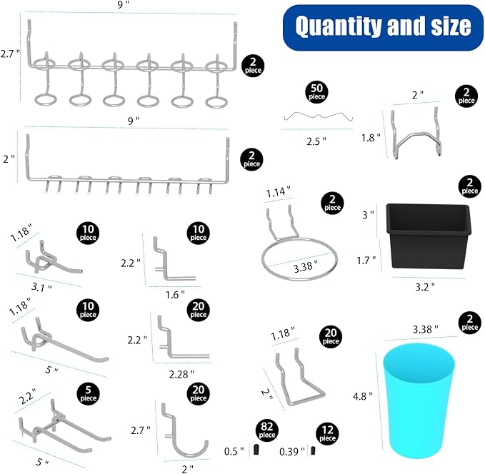 157 PCS Extra Thick Pegboard Hook Set, Metal Pegboard Accessory Organizer - Image 2