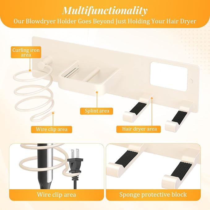 Hair Dryer Holder Wall Mount No Drill, 3 in 1 Curling Iron Holder & Flat Iron - Image 5