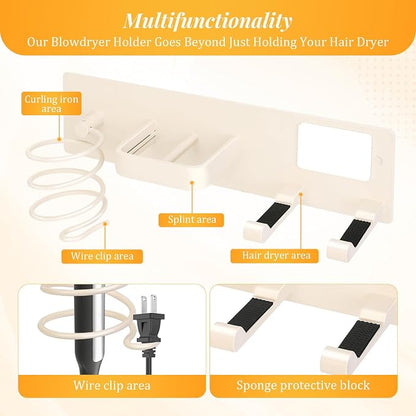 Hair Dryer Holder Wall Mount No Drill, 3 in 1 Curling Iron Holder & Flat Iron - Image 5