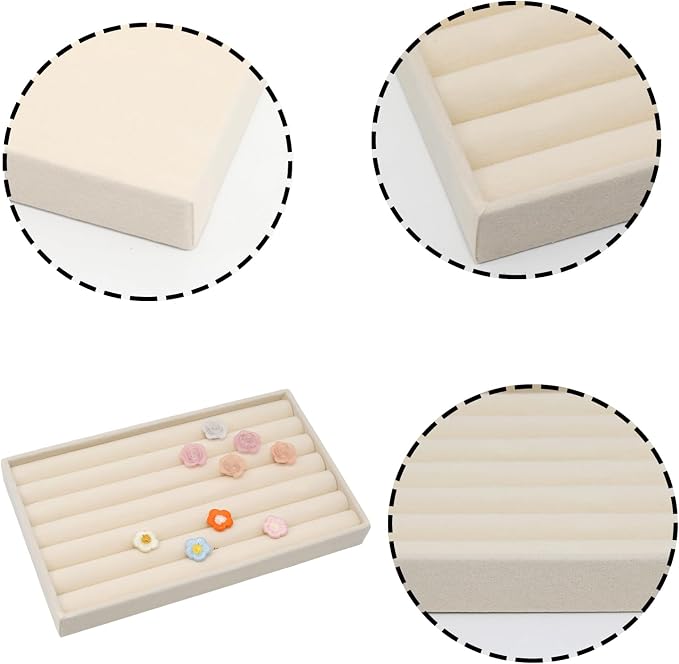 Velvet Jewelry Organizer Trays Beige 8 Rolls | Stackable Jewelry Storage - Image 3