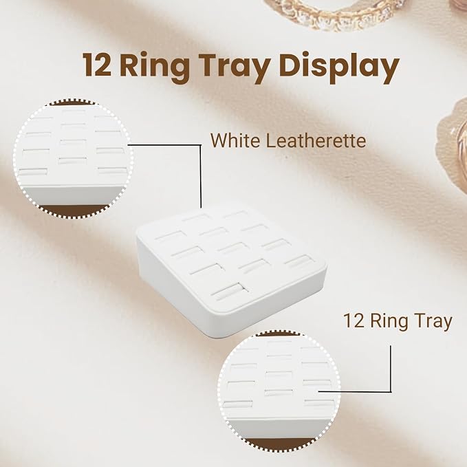 Novel Box 12-Slot White Leatherette Rings/Earrings/Cufflinks Holder Tray - Image 3