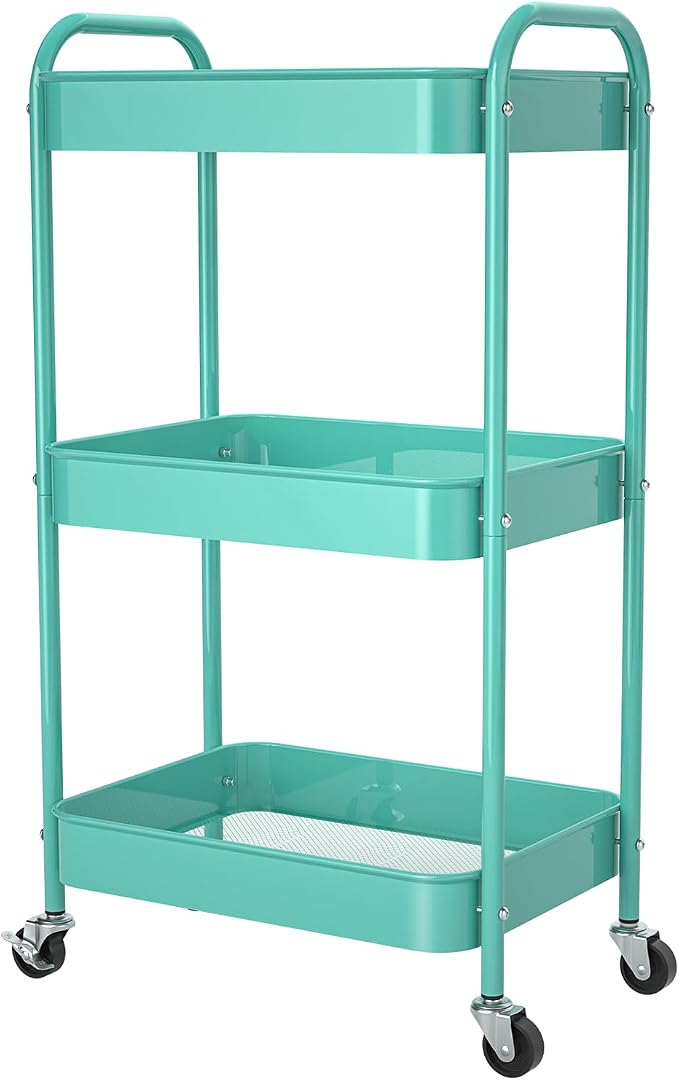 3-Tier Rolling Cart, Metal Utility Storage Carts by PNVXNUS