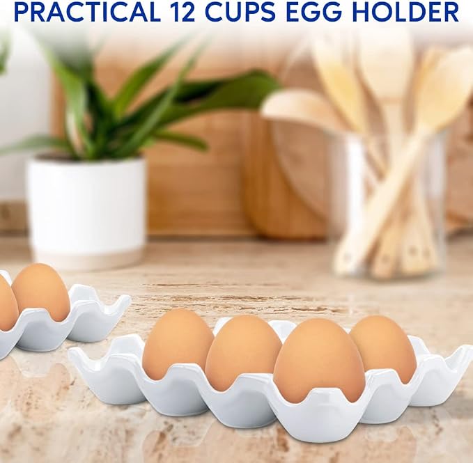 Ceramic Egg Tray Holder 12 Cups Whole Dozen Porcelain Eggs Container Crate - Image 2