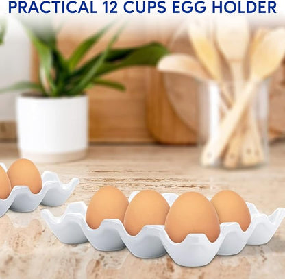 Ceramic Egg Tray Holder 12 Cups Whole Dozen Porcelain Eggs Container Crate - Image 2