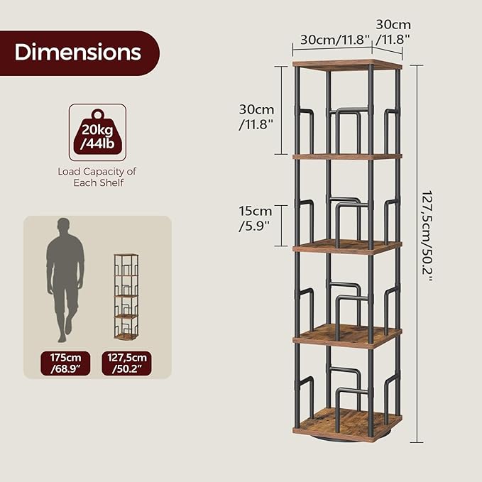 MAHANCRIS 4-Tier Rotating Bookshelf, Freestanding Corner Bookshelf, 360° - Image 3