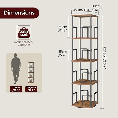MAHANCRIS 4-Tier Rotating Bookshelf, Freestanding Corner Bookshelf, 360° - Image 3