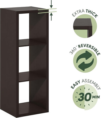 Furinno Cubicle 3-Cube Book Shelf, Extra Thick Frame Bookshelf, Dark Oak | - Image 8