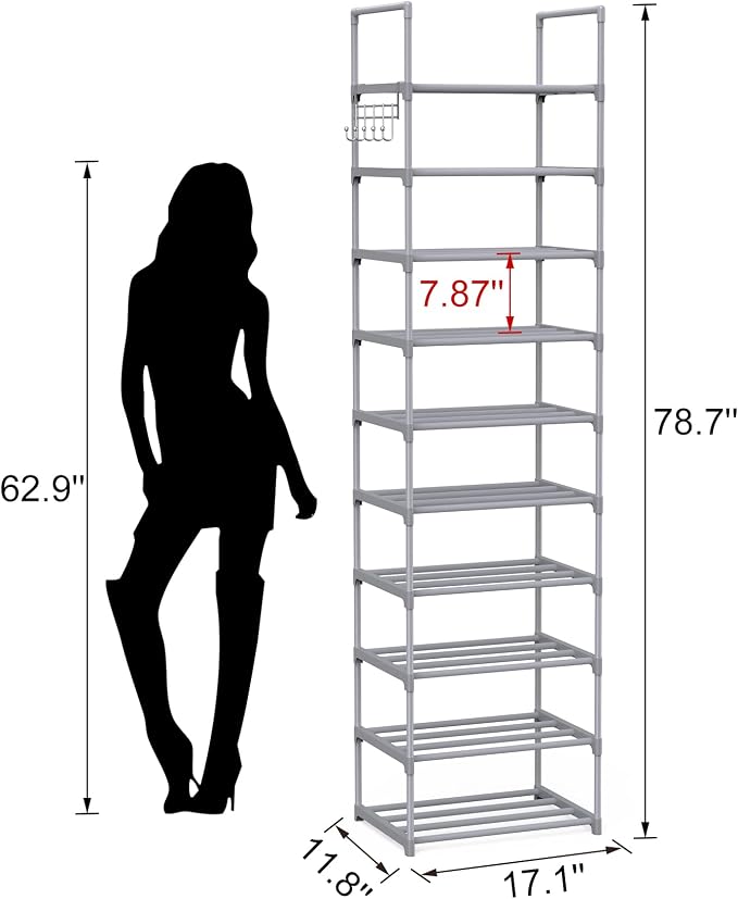 10 Tiers Tall Shoe Rack Narrow 20-24 Pairs Shoe Rack - Image 3