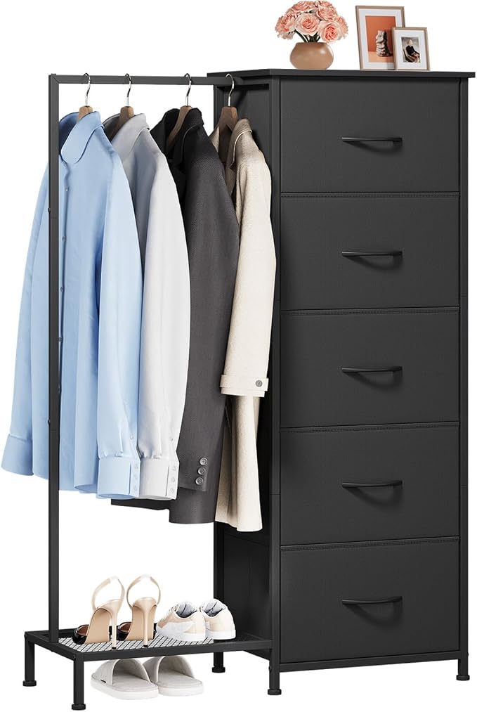 Somdot Dresser with Hanging Rack, 5 Drawers Small Closet by Somdot