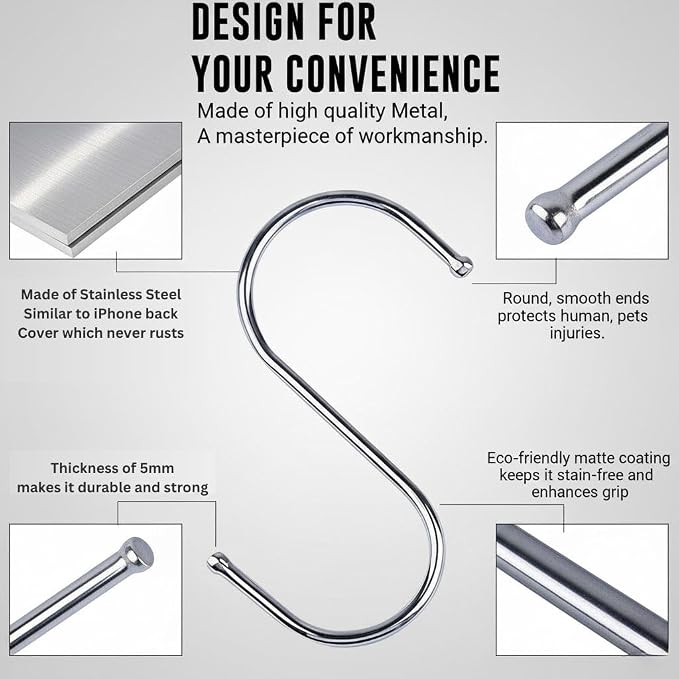 WHITECLOUDZ Stainless Steel S Hooks, heavy-duty, Closet Hooks, - Image 7
