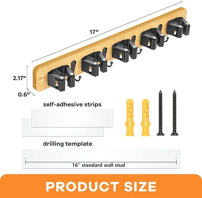 IMILLET Broom Holder Wall Mount, Bamboo Broom Hanger - Image 6