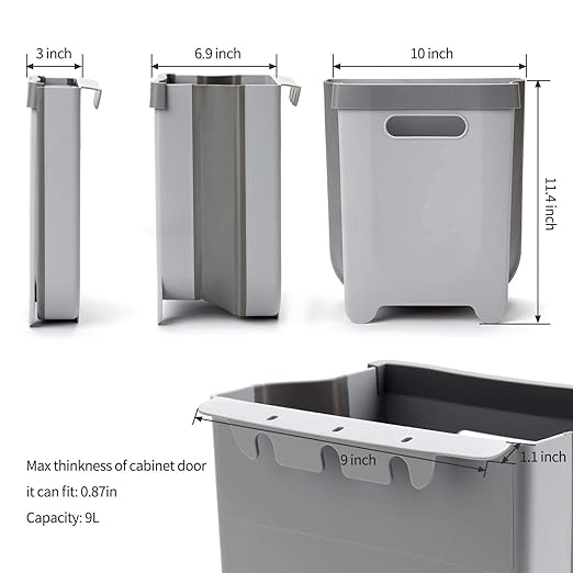 Hanging Collapsible Trash Can - 9L Wall Mounted Foldable Waste Bin - Image 7