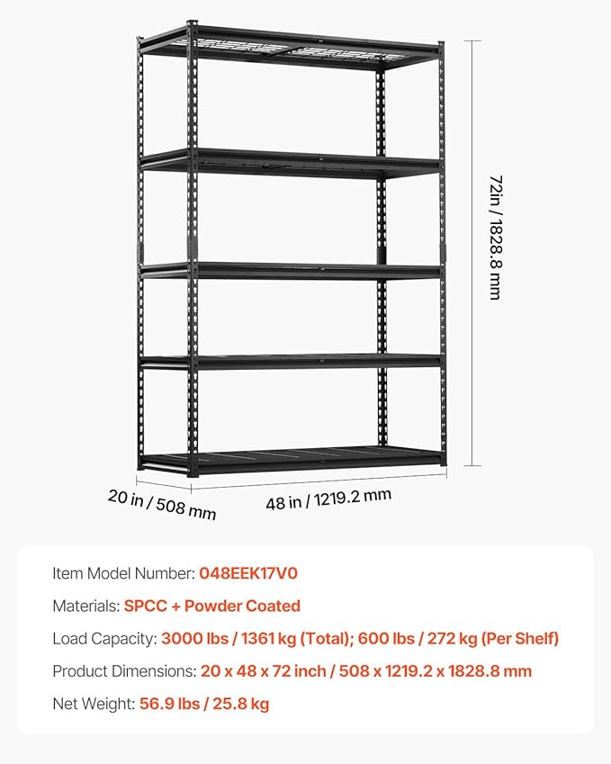 VEVOR Storage Shelves, 3000 lbs, 5 Tier Heavy Duty Garage Shelving, - Image 3